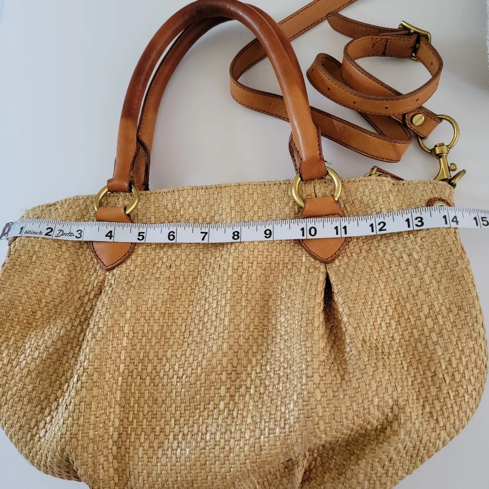 J. Crew Brompton Straw Tan Brown Leather Hobo Bag Y2K 2010